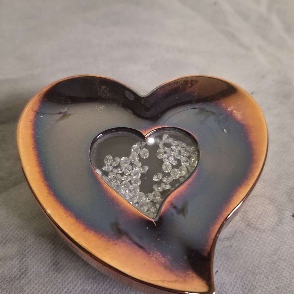 Heart-Shaped Metallic Trinket Dish - Iridescent Copper 4"